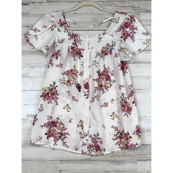 No Boundaries Juniors Smocked Front Square Neck Woven Top Sz M(7-9) Cottage Boho - Picture 1 of 7